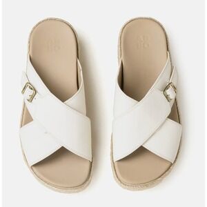 ABEO Solstice Cross Slide Leather Coconut Milk Platform Espadrille Sandals 9 NIB